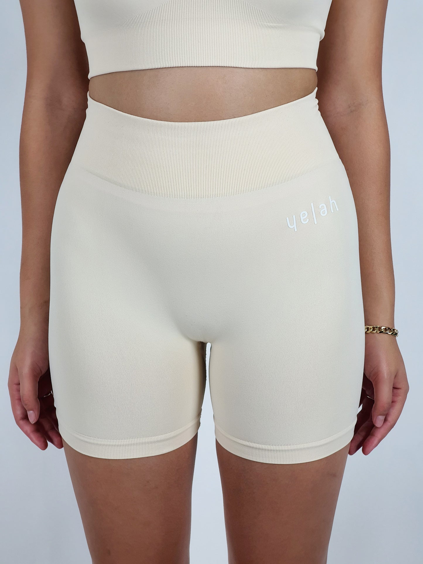 High Waisted Seamless Mini Shorts - Beige
