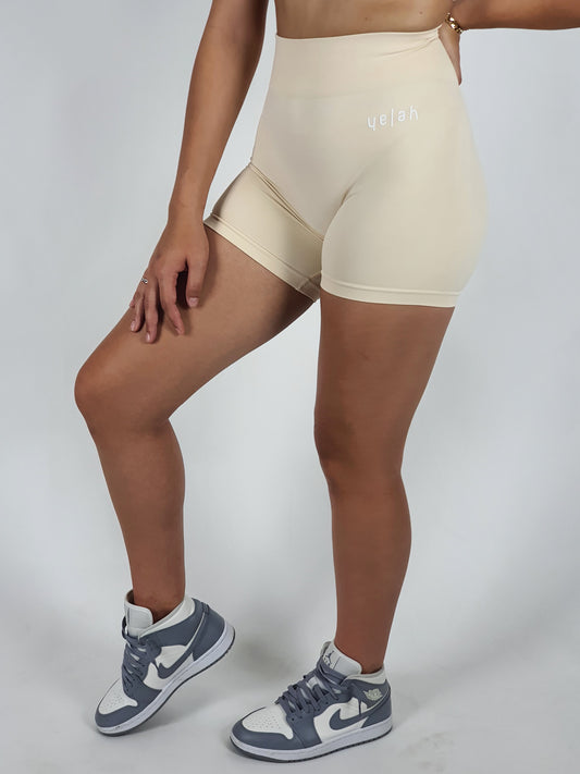 High Waisted Seamless Mini Shorts - Beige
