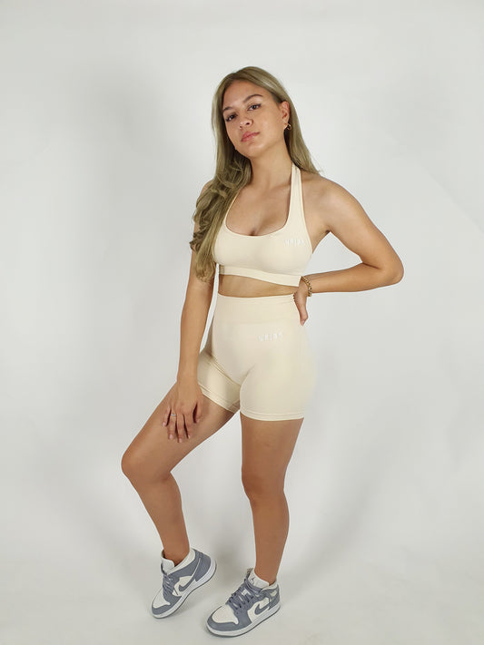 High Waisted Seamless Mini Shorts - Beige