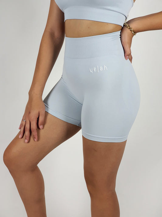 High Waisted Seamless Mini Shorts - Blue Grey