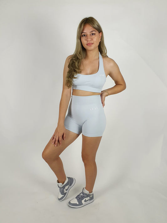High Waisted Seamless Mini Shorts - Blue Grey
