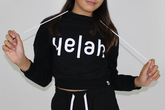 B&W Crop Hoodie Black