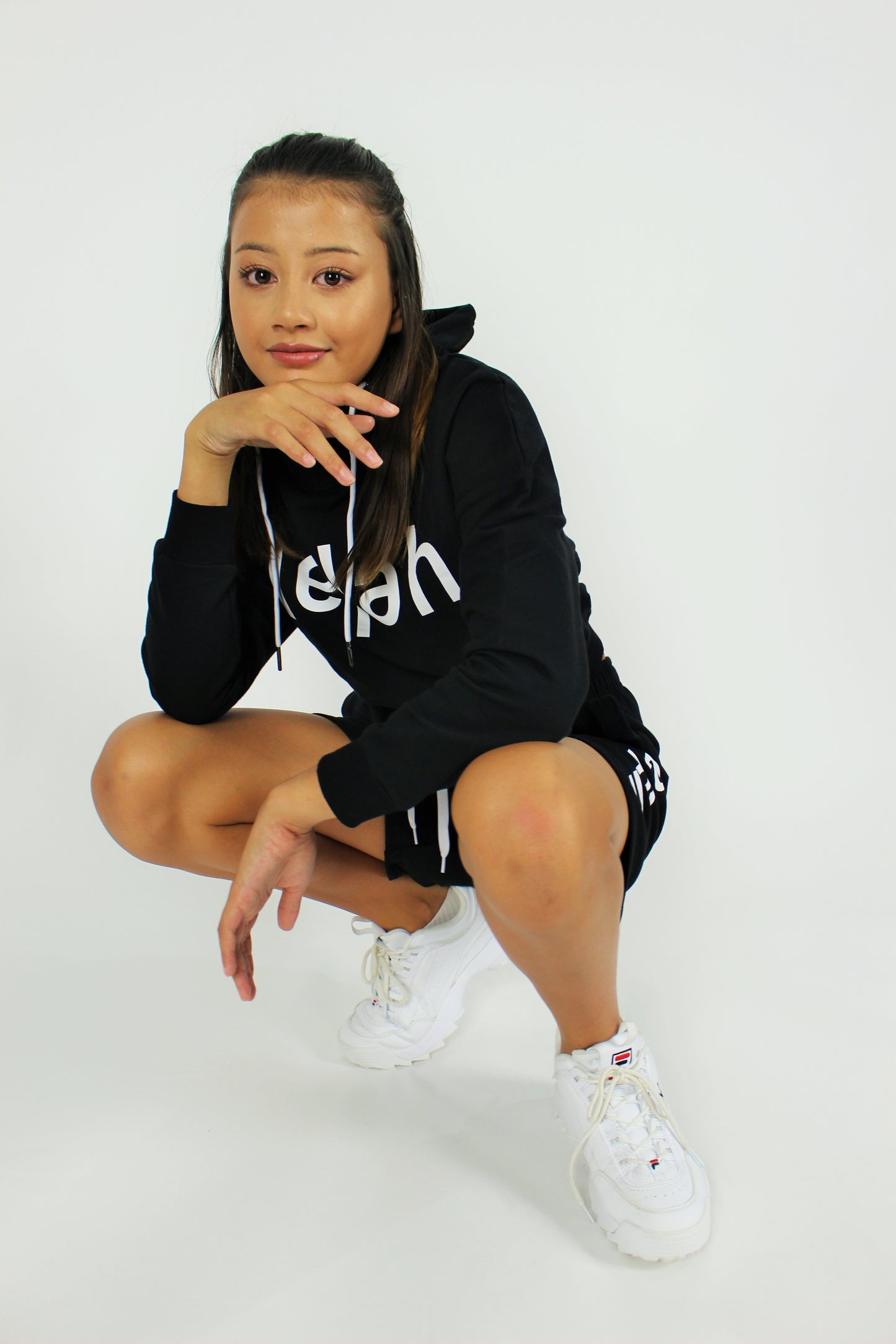 B&W Crop Hoodie Black
