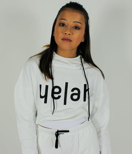 B&W Crop Hoodie White