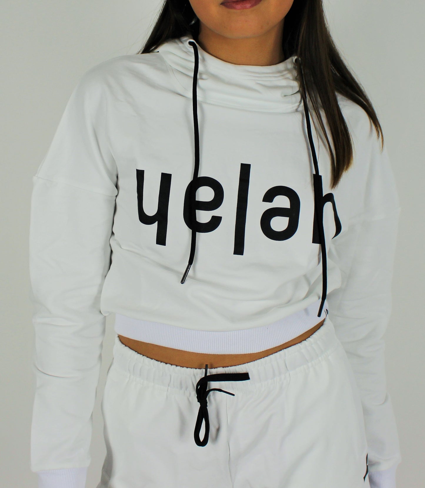 B&W Crop Hoodie White