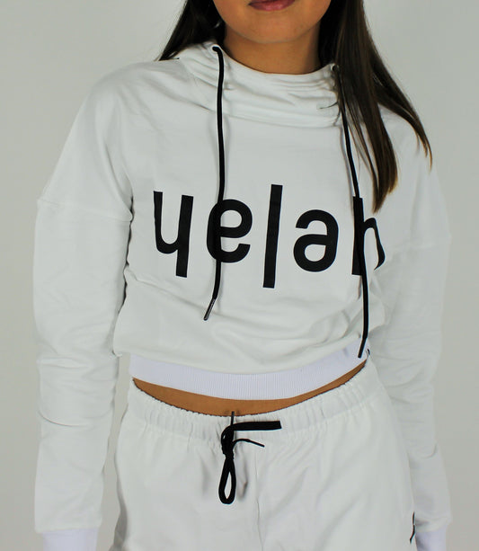 B&W Crop Hoodie White