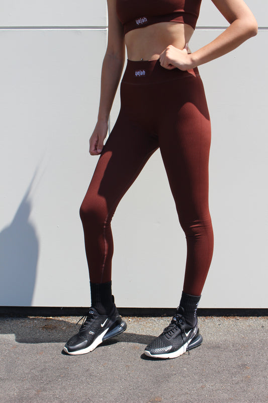 Seamless Ribbed Leggings - Chocolate