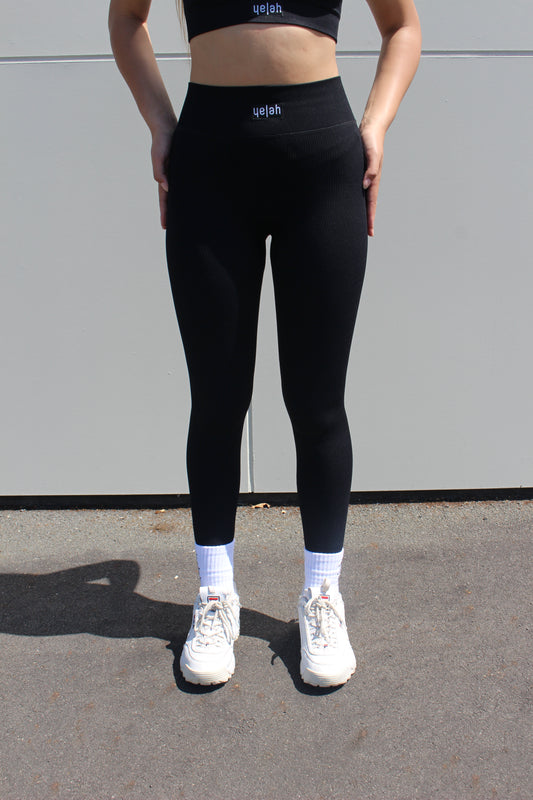 Seamless Ribbed Leggings - Black