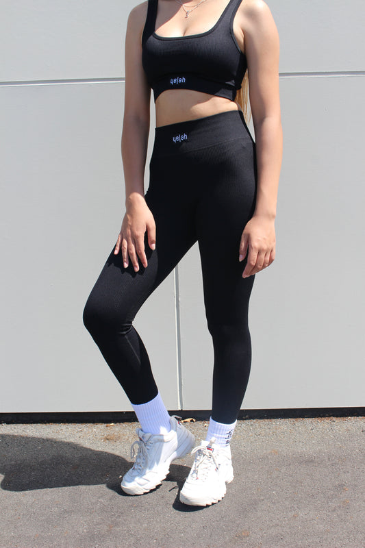 Seamless Ribbed Leggings - Black