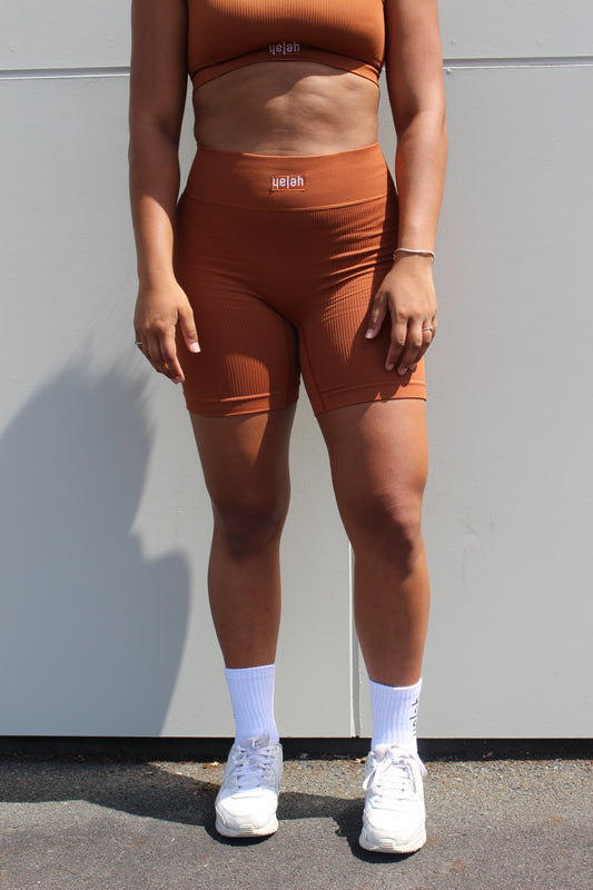 Seamless Ribbed Bike Shorts - Caramel