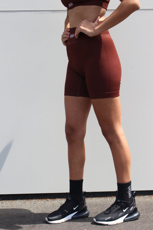 Seamless Ribbed Bike Shorts - Chocolate