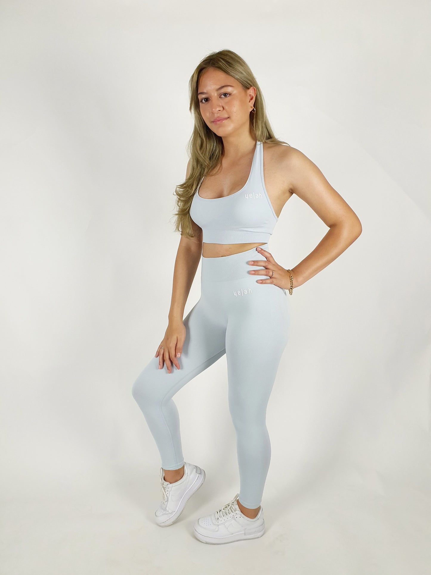 High Waisted Seamless Leggings - Blue Grey