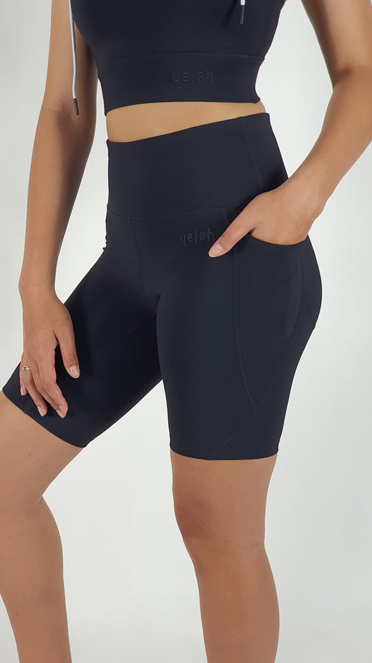 Black on Black Ribbed Bike Shorts