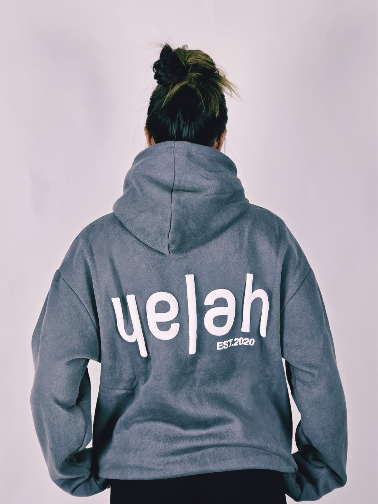 Yelah Puff Print Hoodie in Charcoal