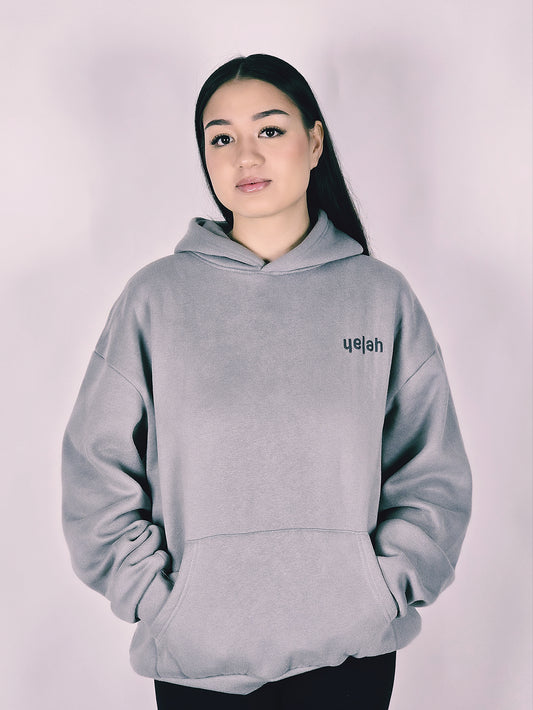 Yelah Puff Print Hoodie in Grey