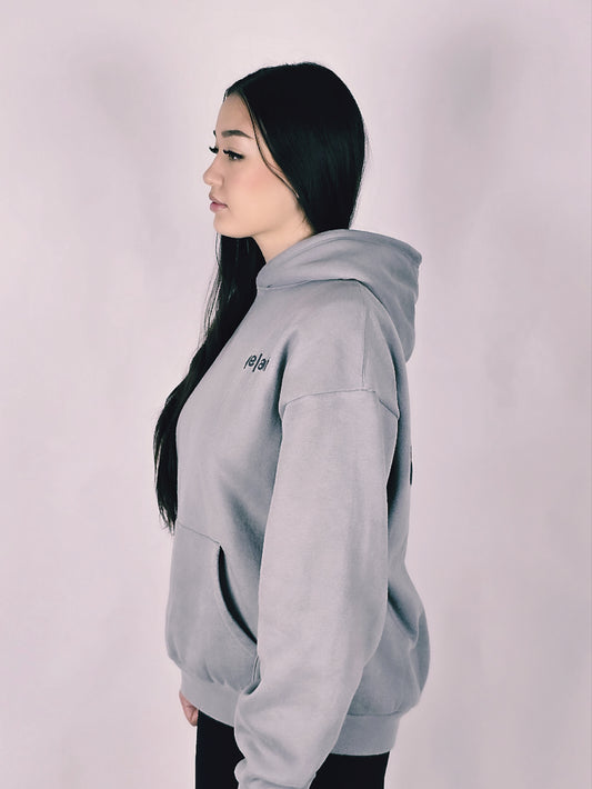 Yelah Puff Print Hoodie in Grey