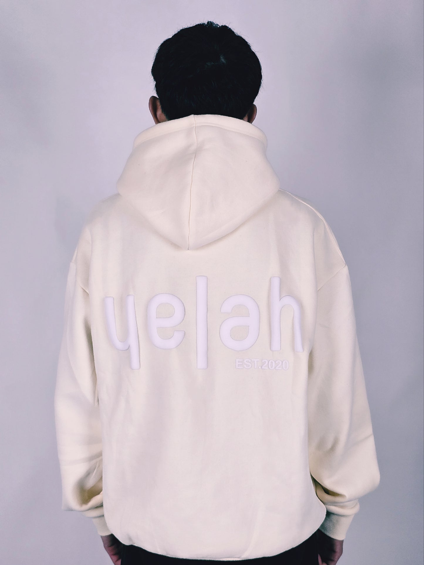 Yelah Puff Print Hoodie in Cream